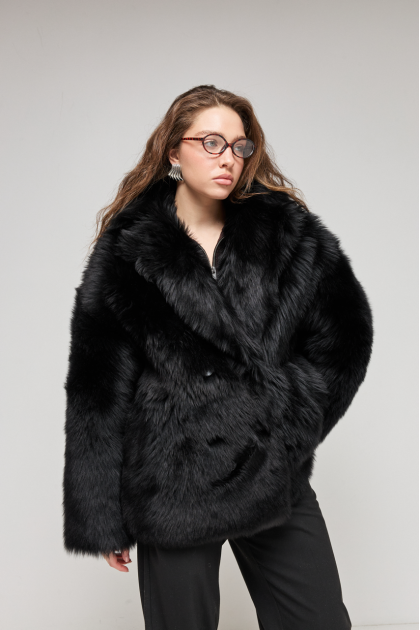 Double-sided black sheepskin coat